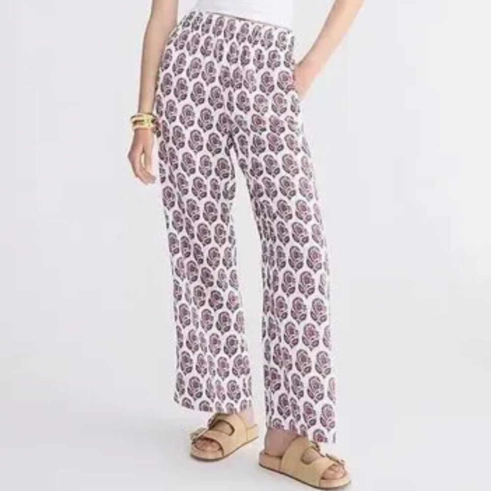 J. Crew Astrid Wide Leg Luster Crepe Pants 20 Bouquet Block Print Pull On Casual
